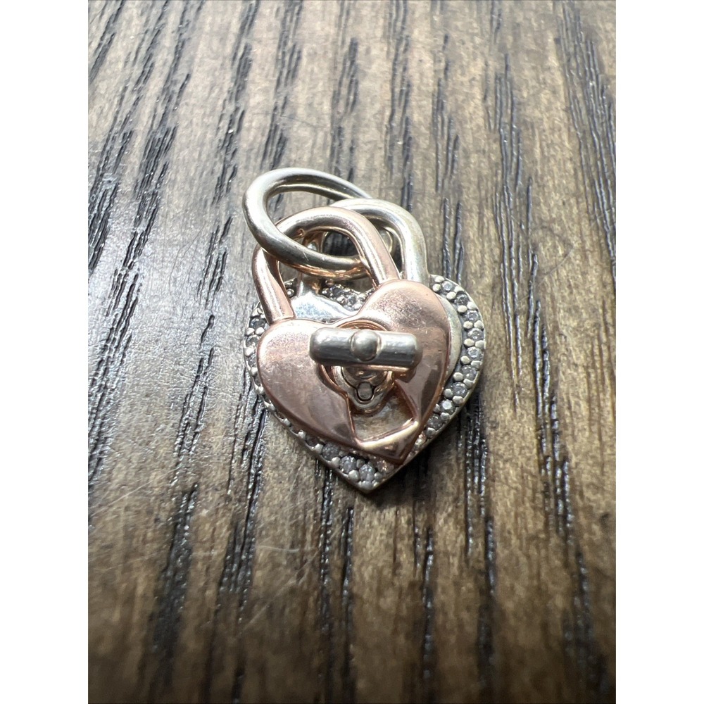 Authentic Pandora , Two-tone Rose Twistable Heart Padlock Dangle Charm 783079C01 - Picture 7 of 8